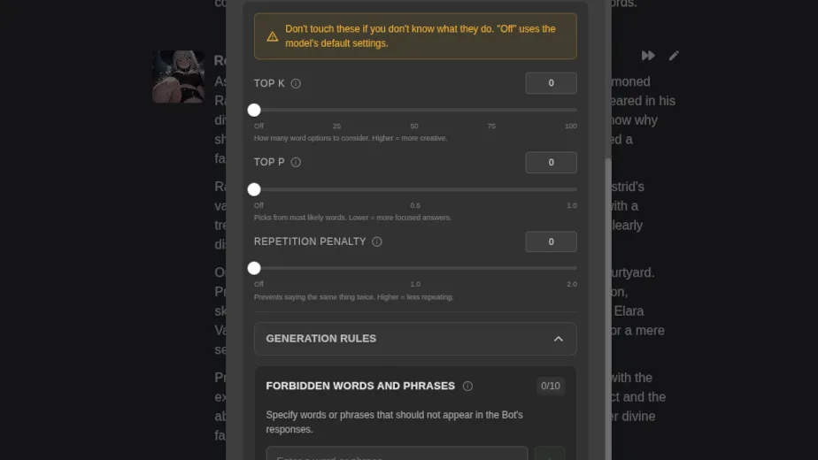 JanitorAI Advanced Generation Settings