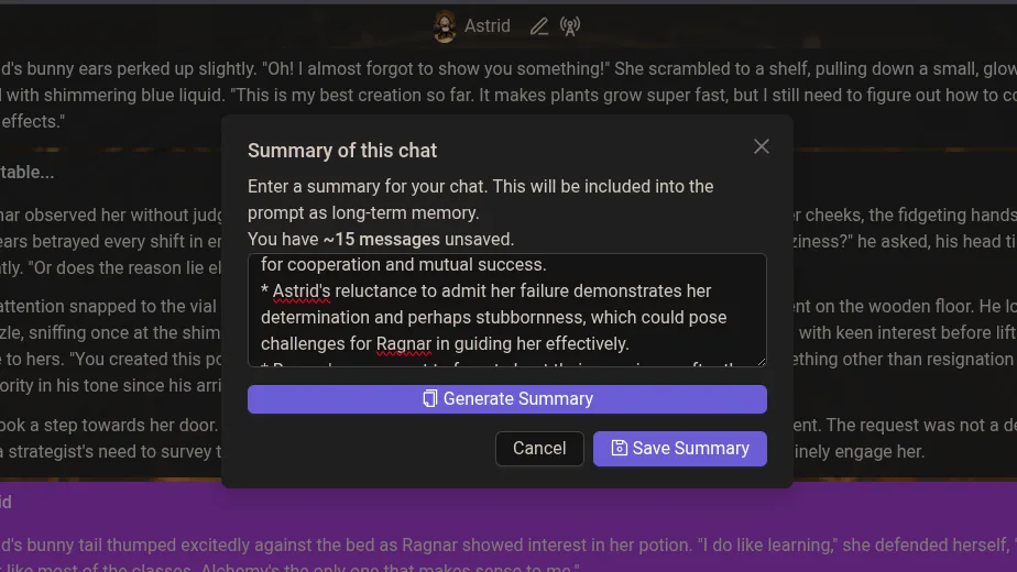 Chat Memory Generate Summary