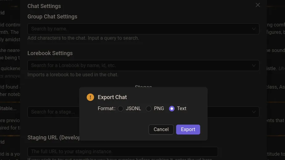 Chub Export Chat Text Format