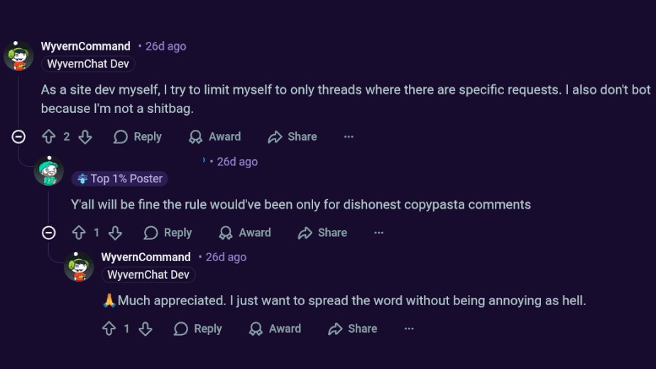 WyvernChat Remaining Ethical On Reddit