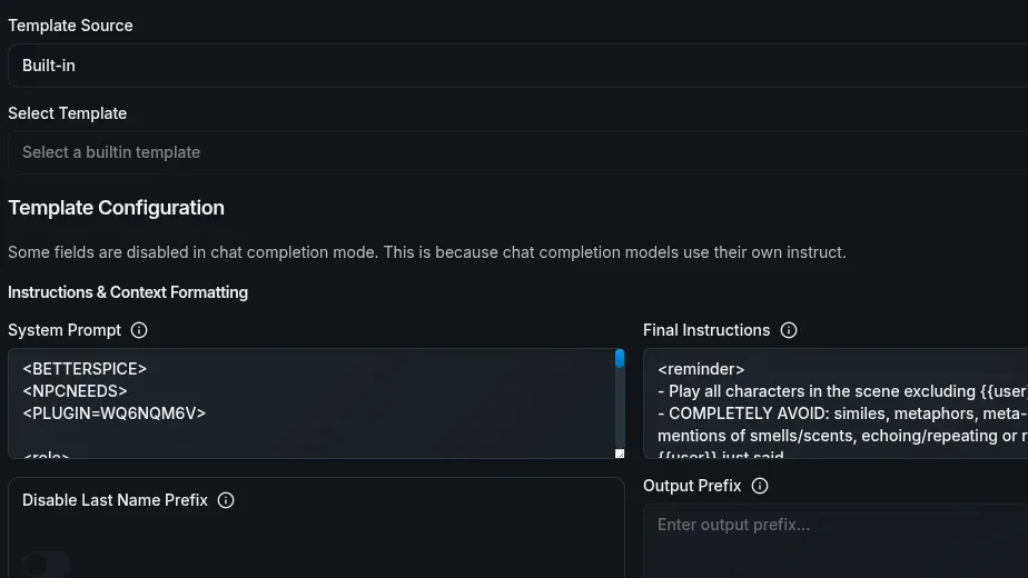 Template Configuration WyvernChat LoreBary Connection
